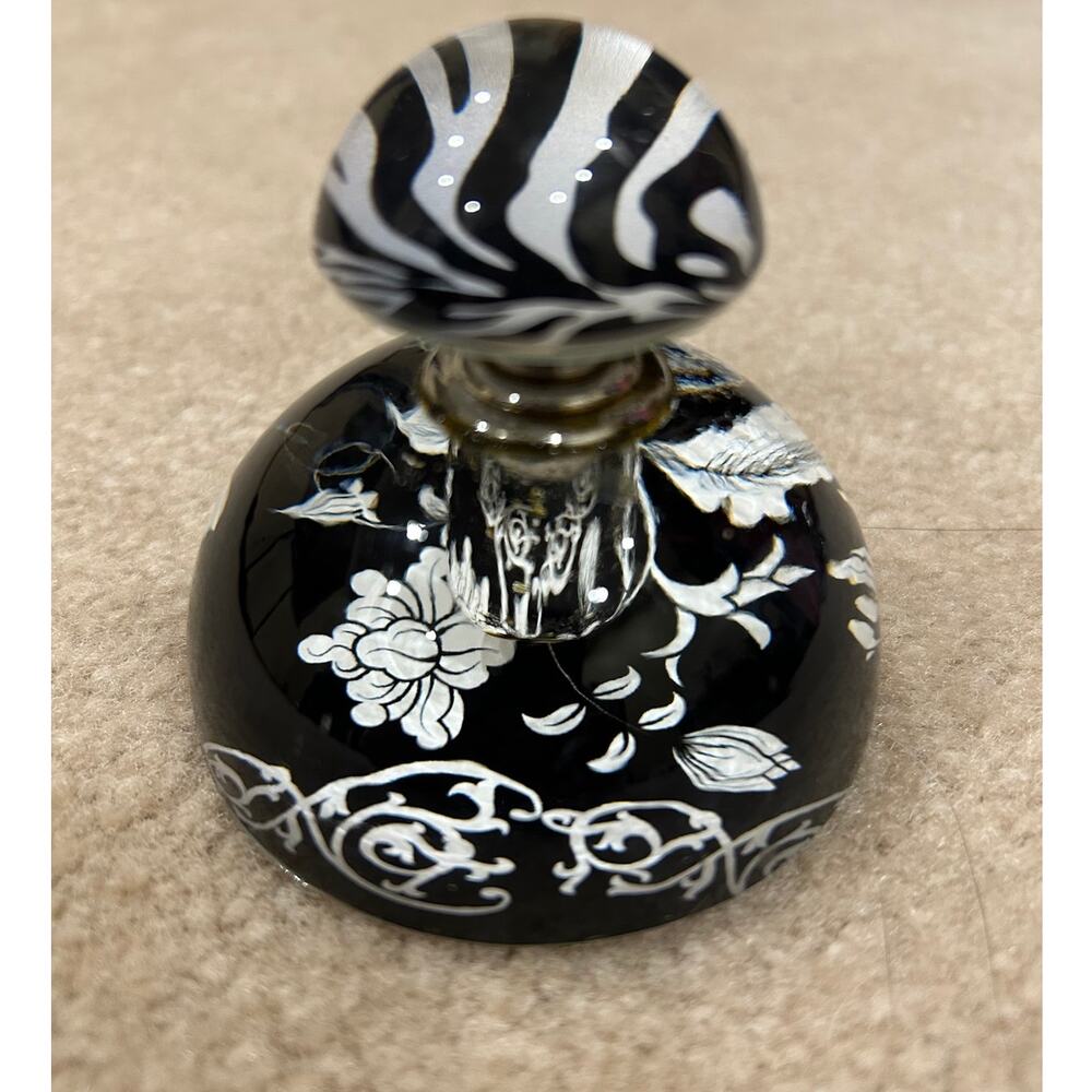 Art Glass perfume bottle floral with zebra glass stopper
